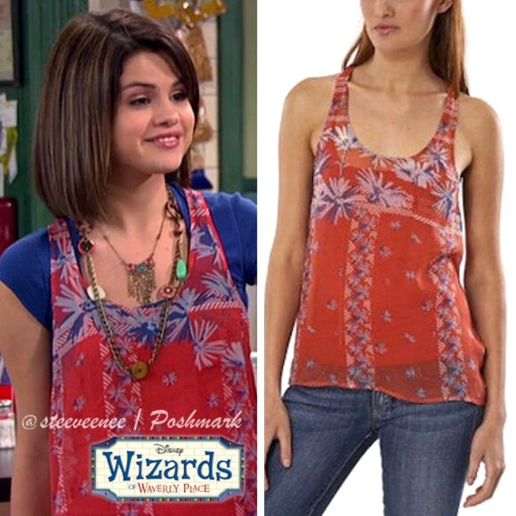 Joie Sabine Floral Silk Pocket Tank in Saffron ASO Alex Russo - Picture 2 of 11